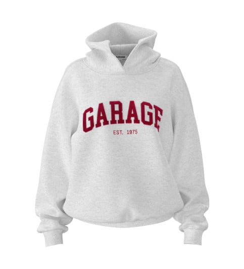 White graphic GARAGE hoodie.