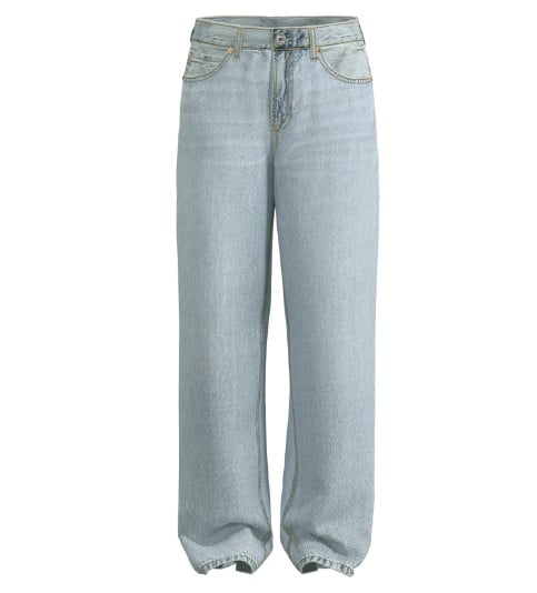 Light wash baggy jeans.